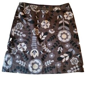 Boden Brown Floral‎ Cotton Twill  All Seasons Aline Midi Skirt US 12